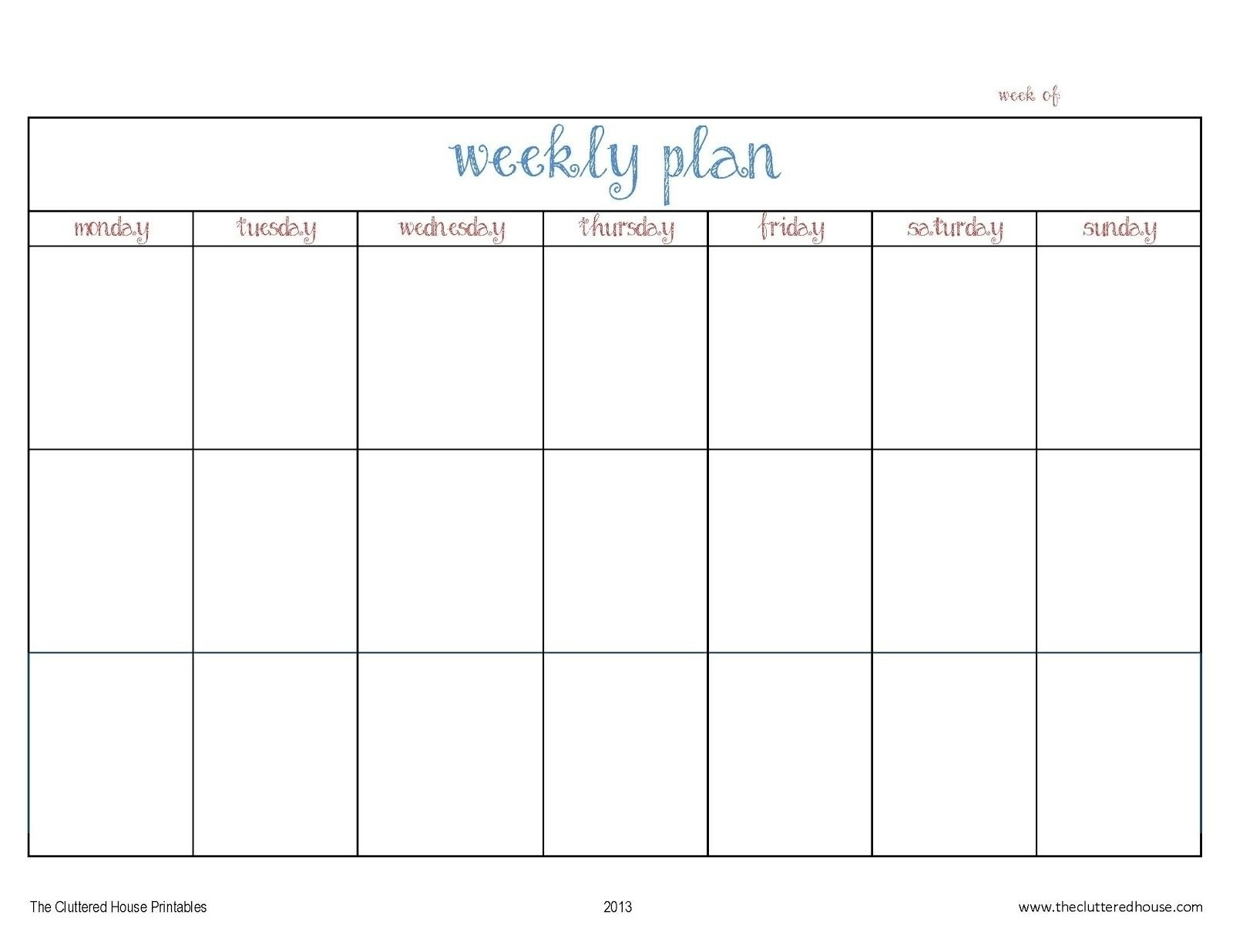7 Day Weekly Calendar Printable  Calendar Inspiration Design for 7 Day Calendar Printable
