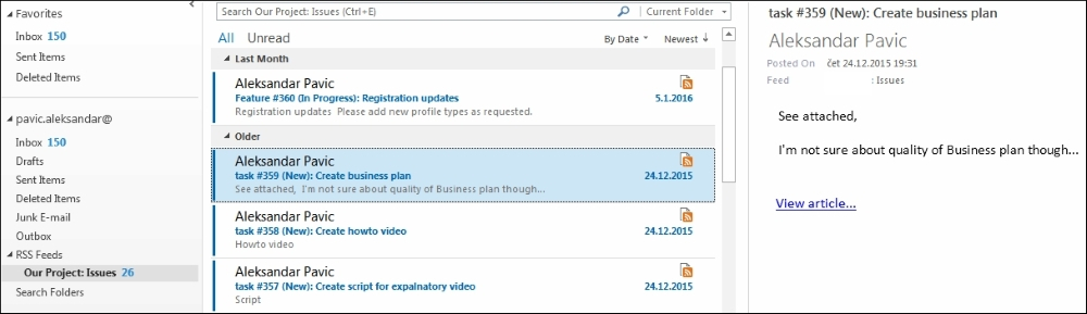 Activity Monitoring Through Atom Feed | Redmine Cookbook throughout Redmine Outlook Add-In