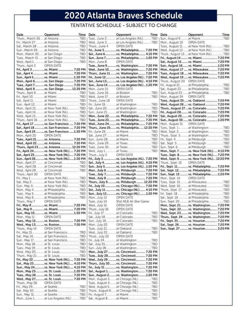 Atlanta Braves Announce 2020 Regular Season Schedule | Printable Schedule intended for Atlanta Braves 2021 Schedule Printable