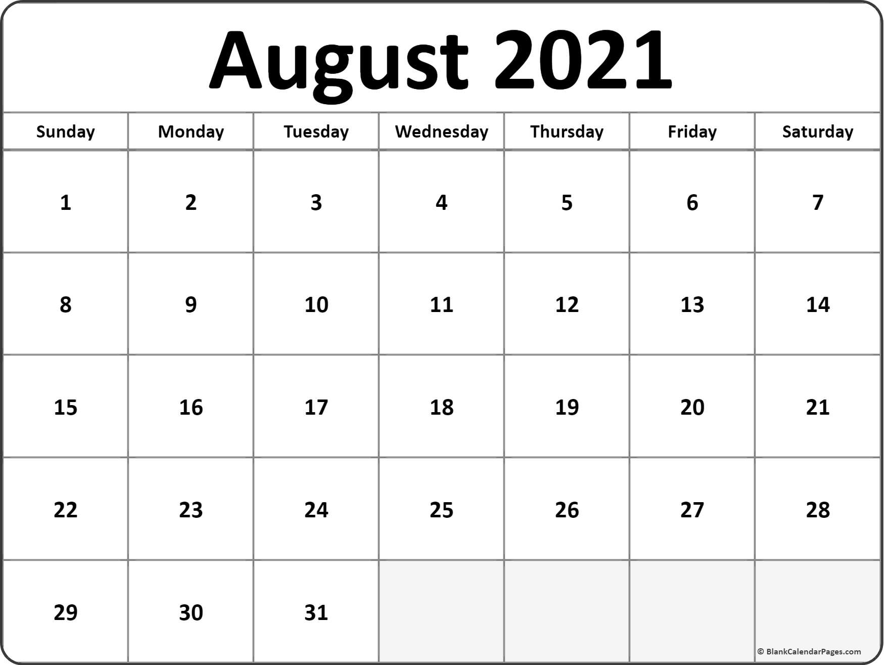 August 2021 Calendar | Free Printable Calendar Templates intended for Calendars Printable 2021 Free With Grid Lines
