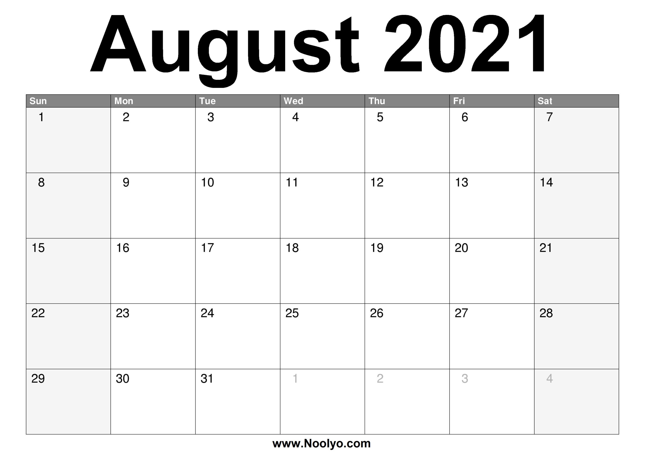 August 2021 Calendar Printable  Free Download  Noolyo for 2021 Printable Calendar By Month With Lines