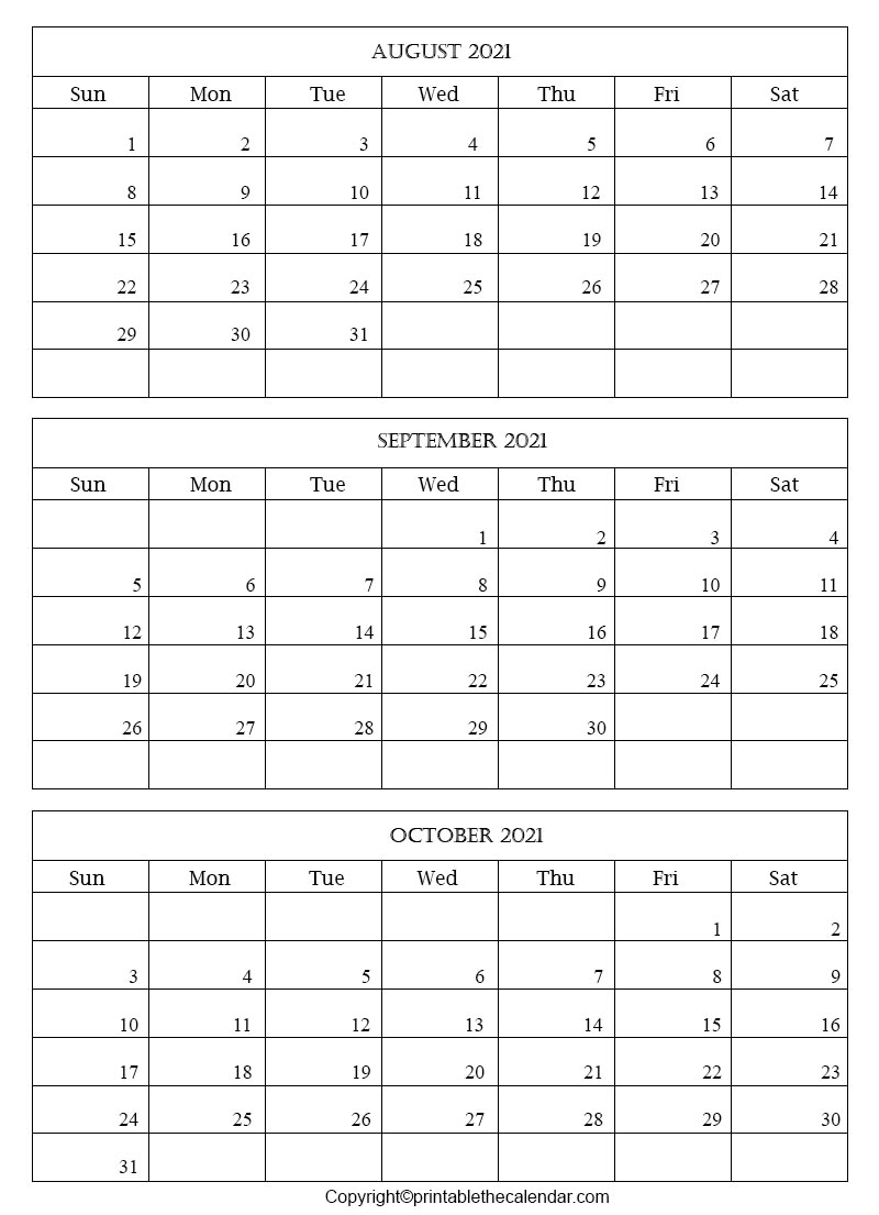 August September October 2021 Calendar | Printable The Calendar throughout 3 Month Free Printable Calendars 2021