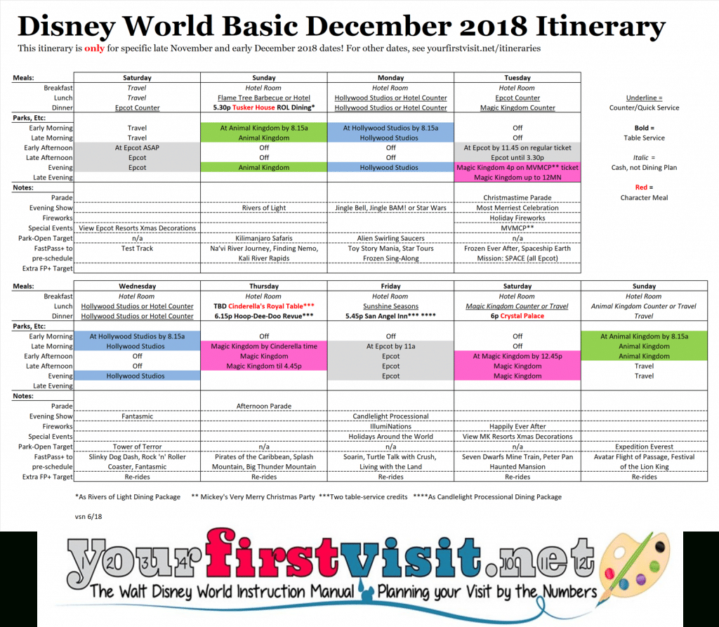 Basic 2018 December Disney World Itinerary  Yourfirstvisit pertaining to Disney World Itinerary Template Free