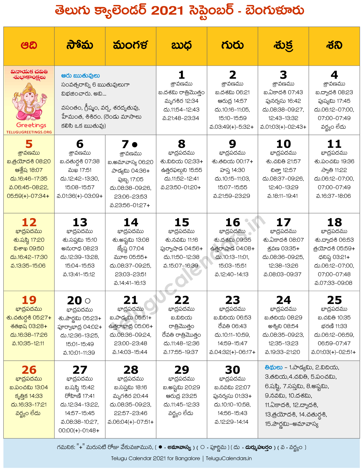 Bengaluru 2021 September Telugu Calendar | Telugu Calendars for Bhagyalaksmi Kannada October 2021 Calendar
