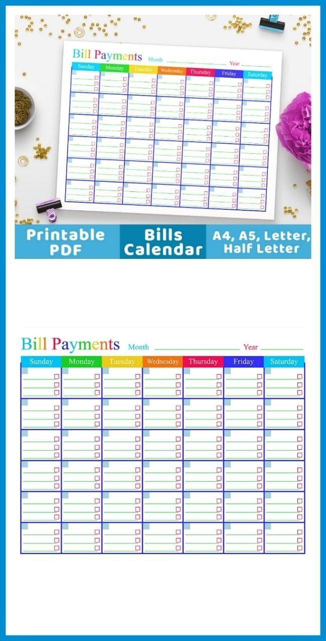 Blank Bill Calendar Printable Colorful | Calendar Template within Bill Calendar Template