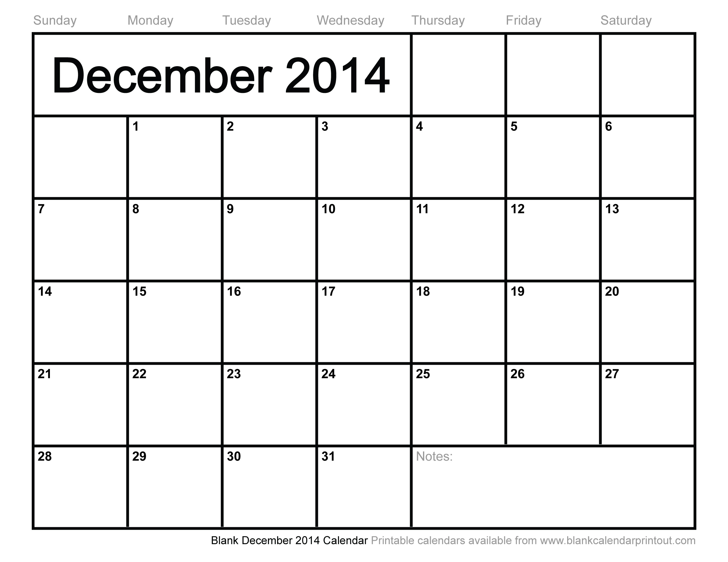 Blank December 2014 Calendar To Print with regard to December Win Calendar