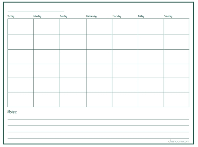 Blank Monthly Calendar With Lines :Free Calendar Template intended for Monthly Calendar Template With Lines