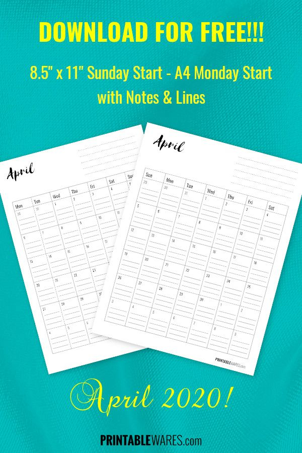 Blank Monthly Organizing Calendar With Lines April 2020 In intended for Monthly Calendar Template With Lines