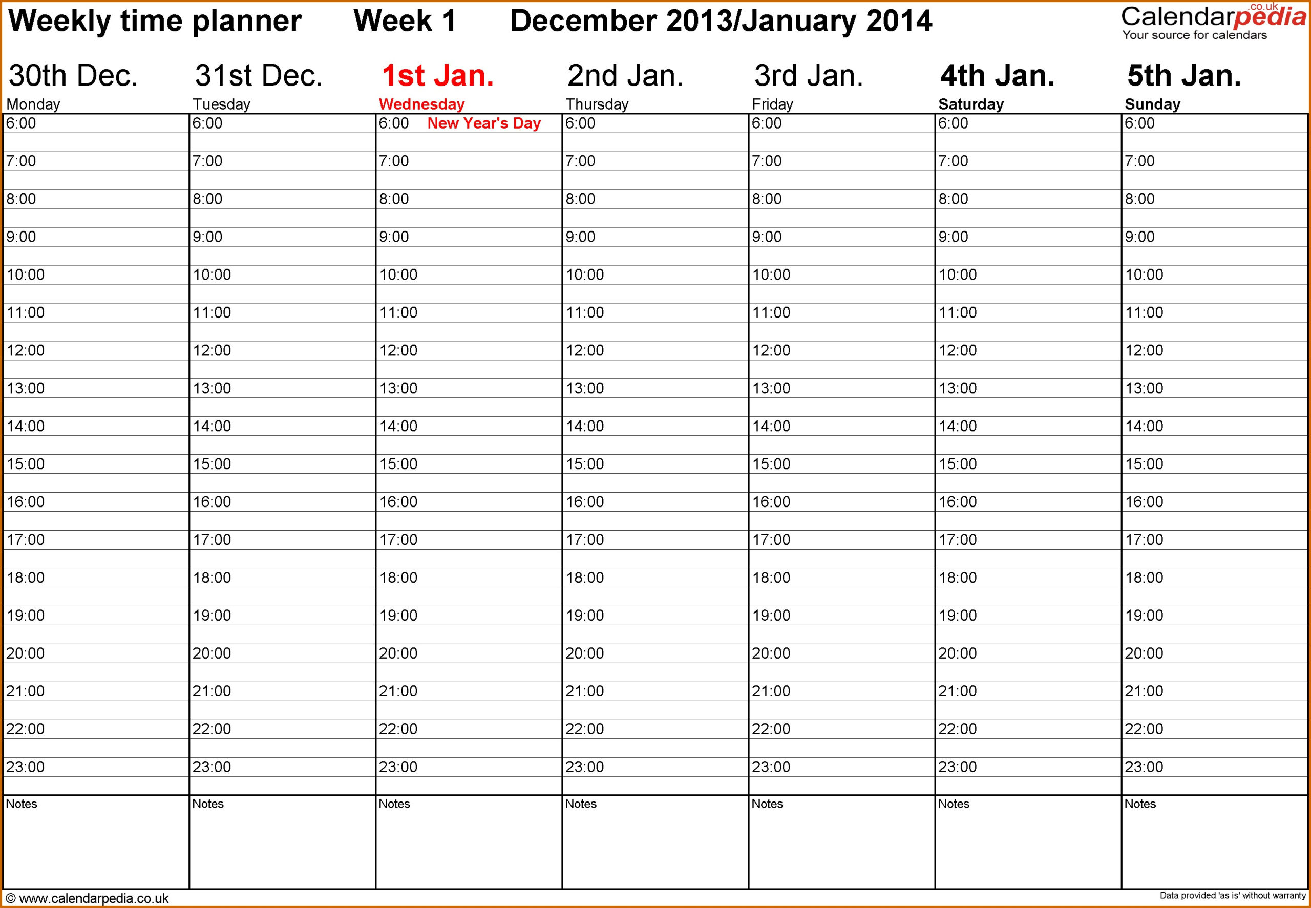 Blank Weekly Calendar With Time Slots | Calendar Template with Week Calendar With Time Slots
