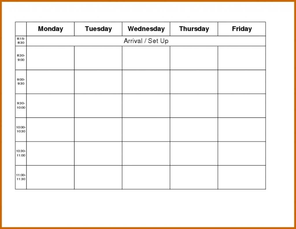 Blank Weekly Monday Through Friday Calendar Template for Weekly Calendar Monday Through Friday