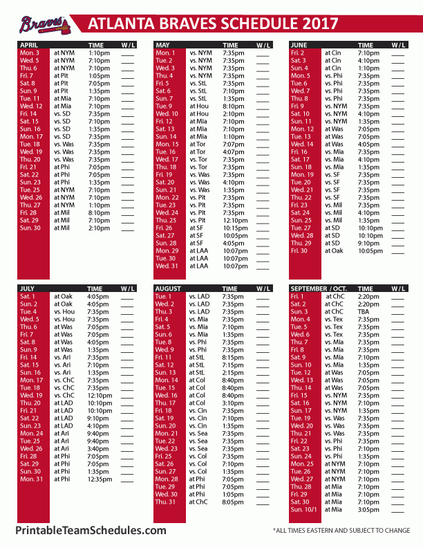 Braves Schedule with regard to Atlanta Braves 2021 Schedule Printable