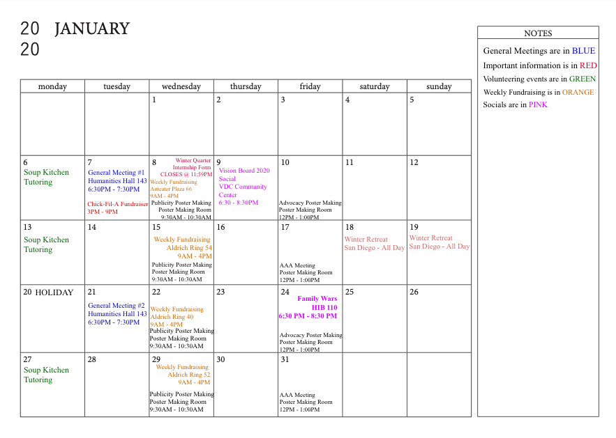 Calendar 20192020  Unicef At Uci within Quarterly Calendar Uci