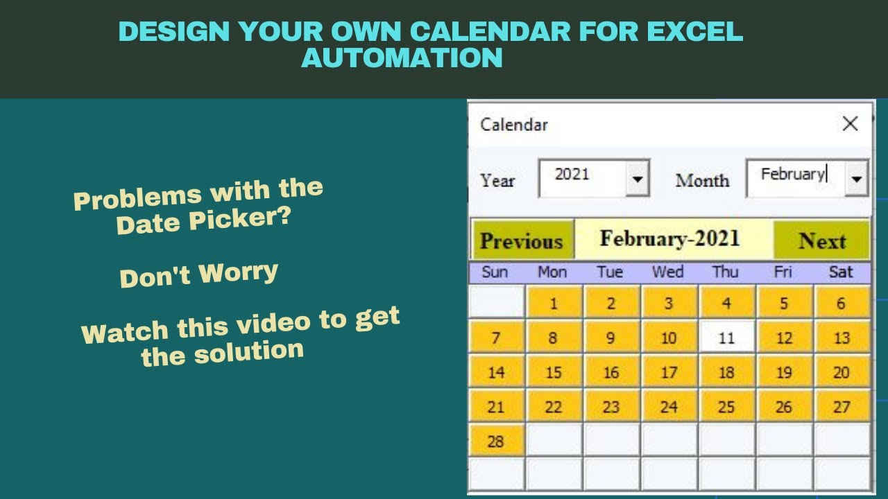 Calendar Design In Excel Vba | Date Picker  Youtube regarding Excel Insert Calendar Date Picker