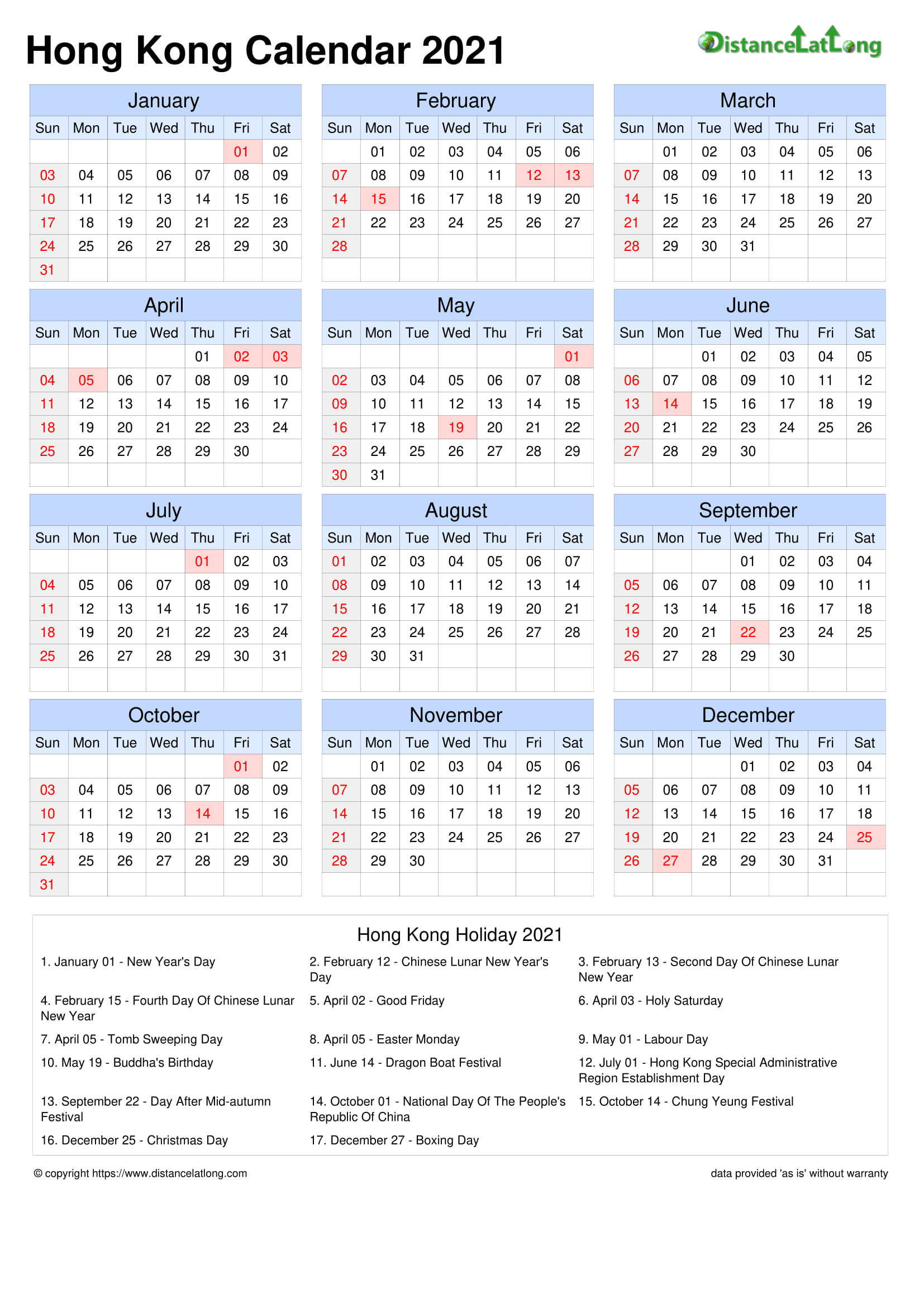 Calendar Horizontal Grid Sunday To Saturday Bank Holiday Hong Kong A4 Portrait 2021 pertaining to Hong Kong Calendar 2021 Template