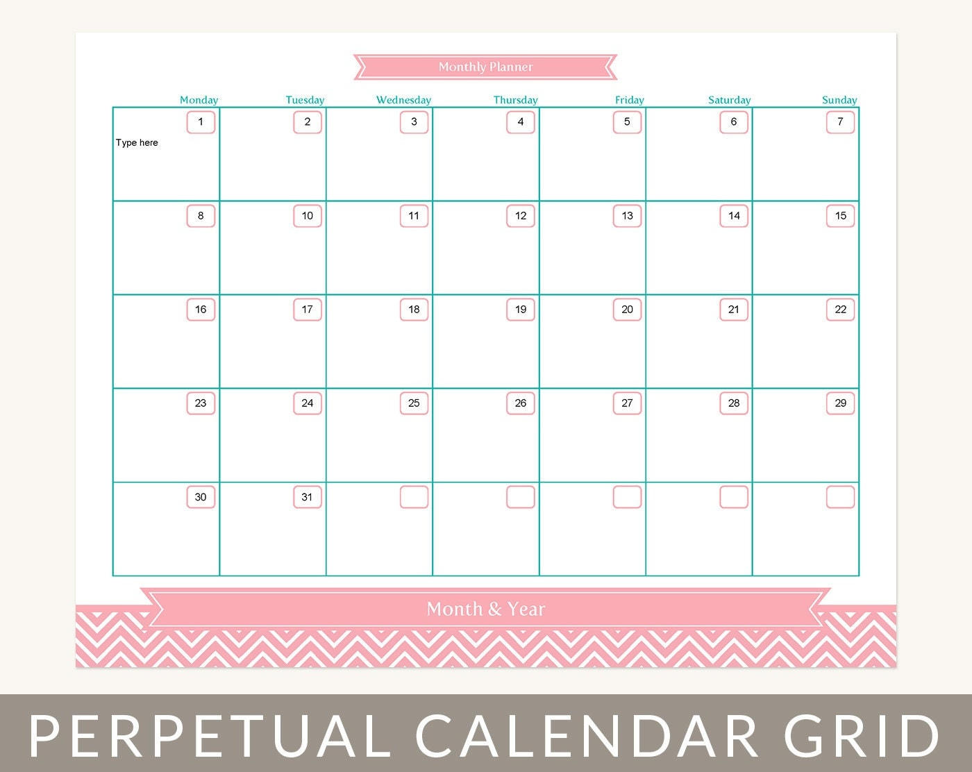 Calendar Planner Grid Month At A Glance Printable Editable intended for At A Glance Calendar Printable