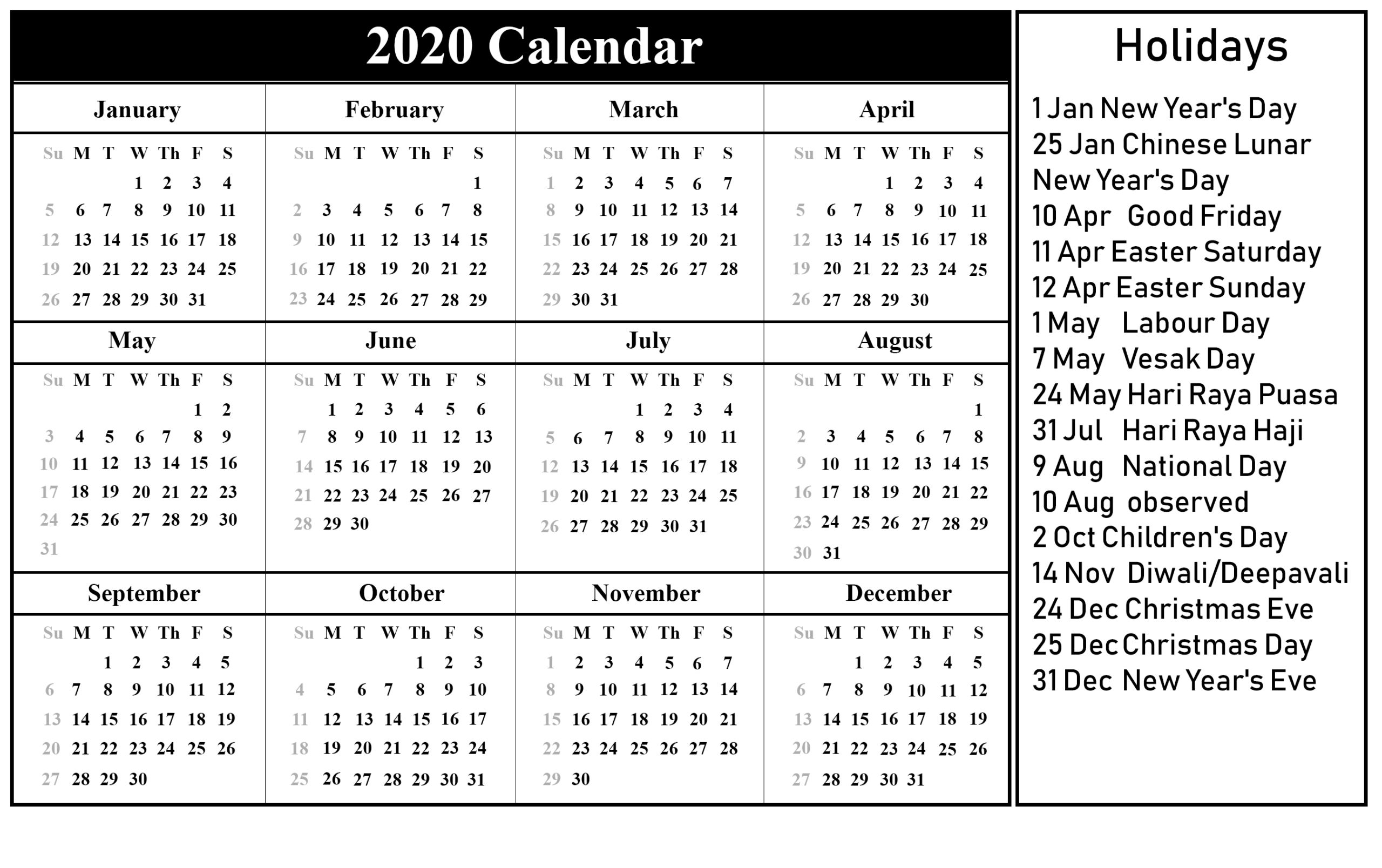 Calendar Sunday To Saturday 2020  Calendar Inspiration Design with Sunday To Saturday Calendar