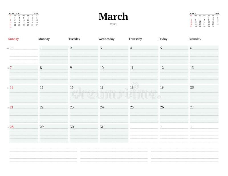 Calendar Template For March 2021. Business Monthly Planner regarding 2021 Printable Calendar By Month With Lines