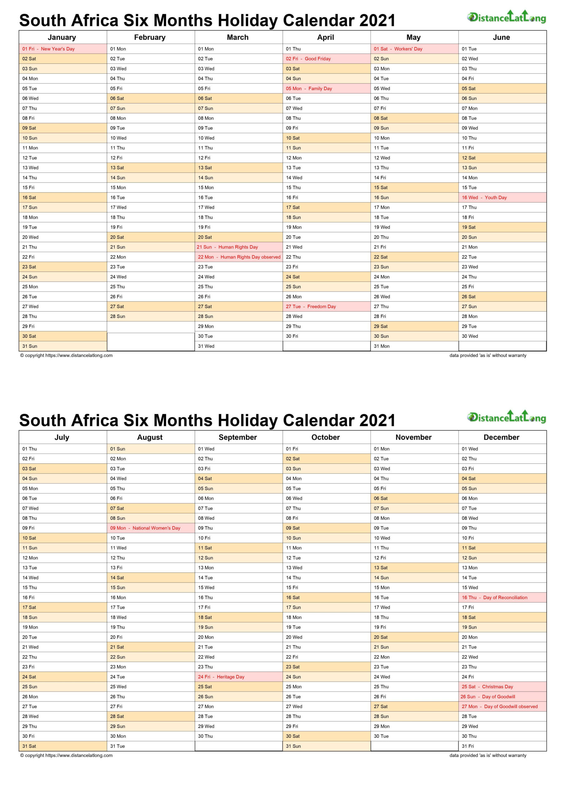 Calendar Vertical Month Holiday South Africa 2 Page 2021 with Printable Calendar 2021 South Africa