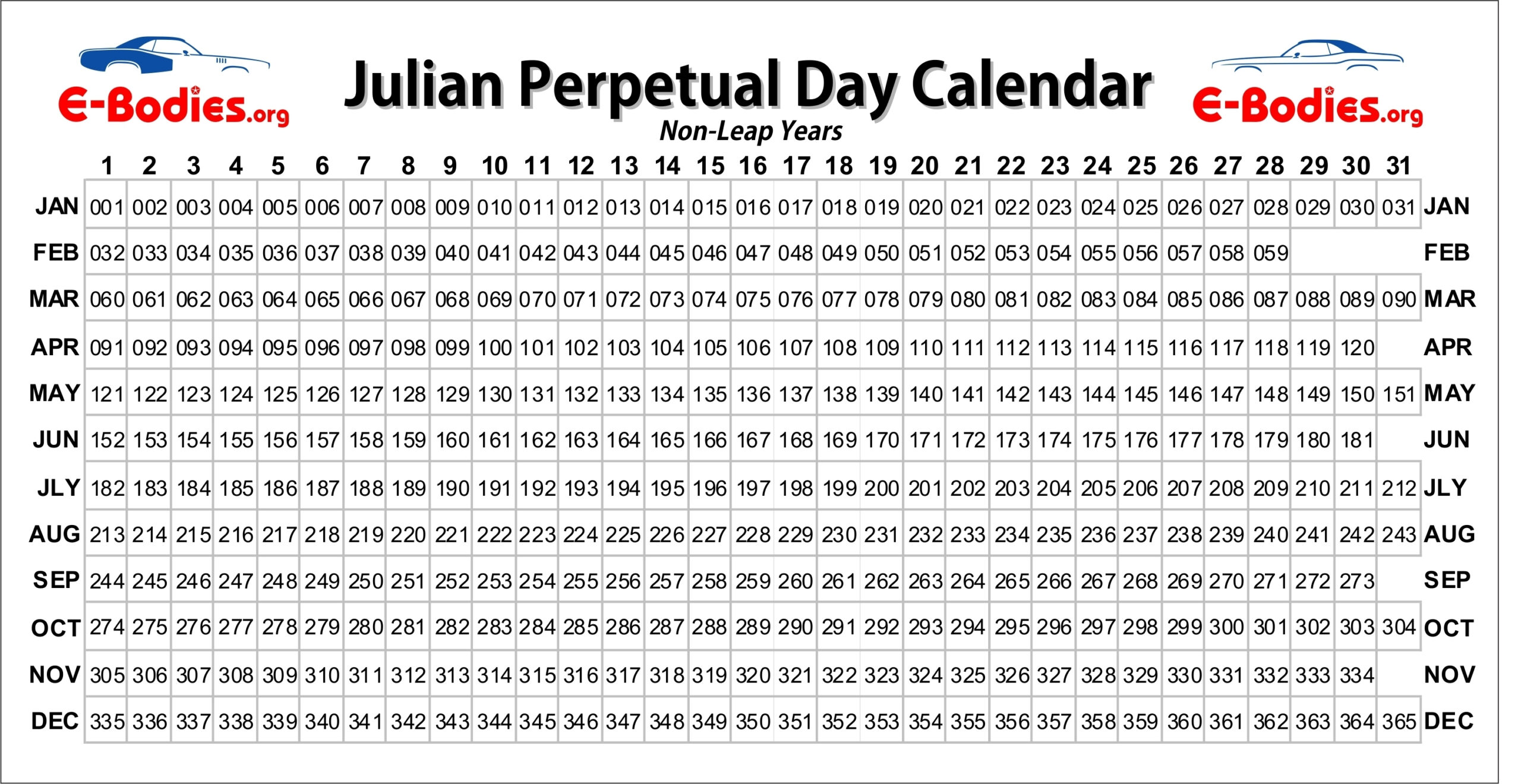 Calendar Year Julian Date | Month Calendar Printable with 2018 Julian Dates
