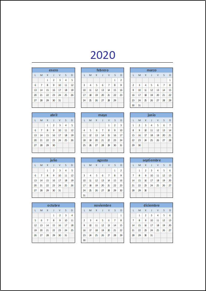 Calendario 2020 En Excel • Excel Total regarding Calendario Excel 2021 Plantilla