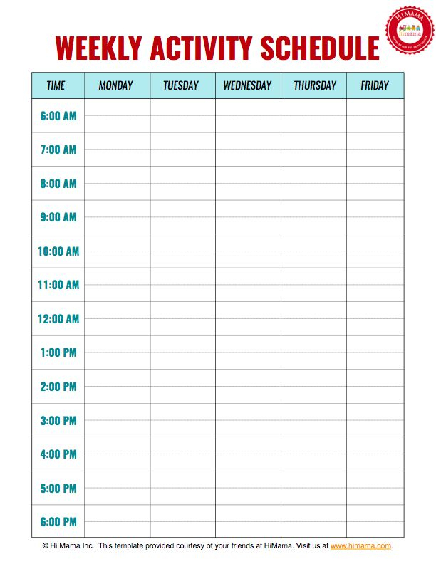 Daycare Daily Schedule &amp; Child Care Schedule Templates intended for 5 Day Week Planner Template