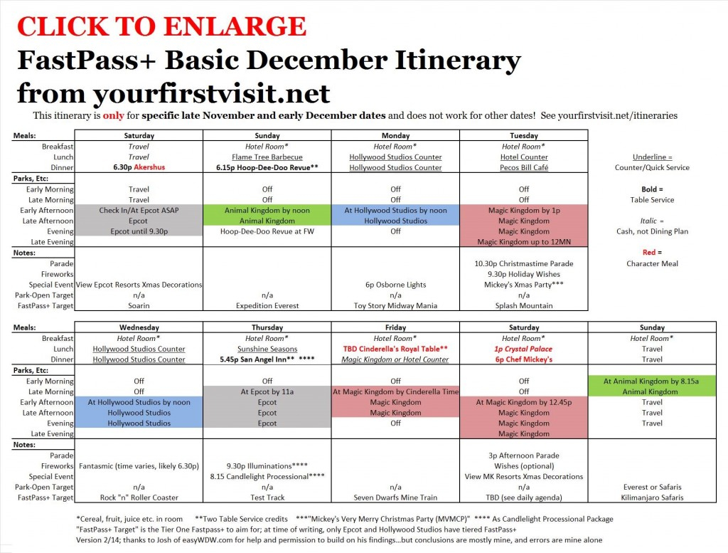Disney World Fastpass+ Basic December Itinerary From within Disney Itinerary Template