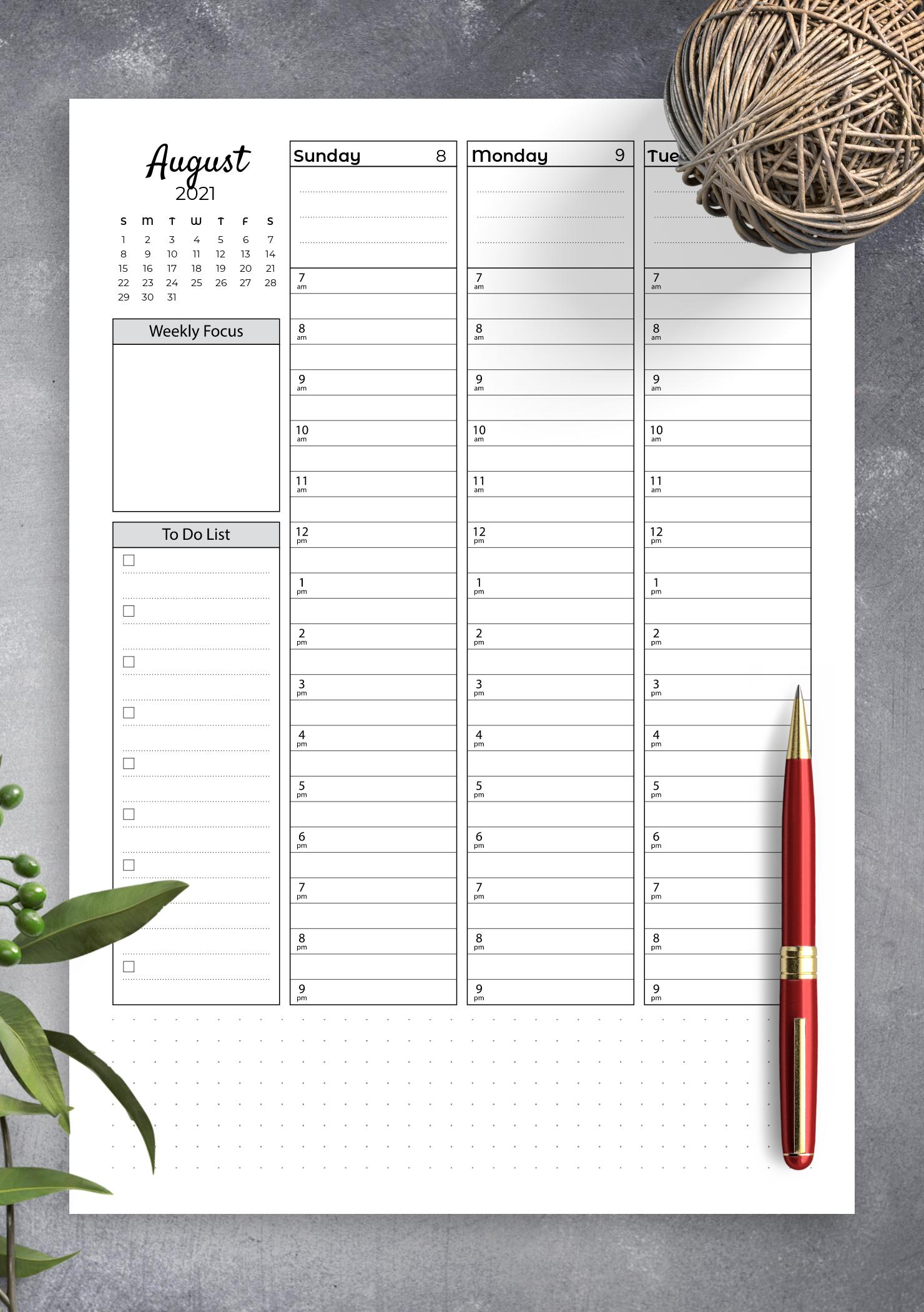 Download Printable Weekly Hourly Planner With Todo List Pdf throughout Weekly Hourly Planner Pdf