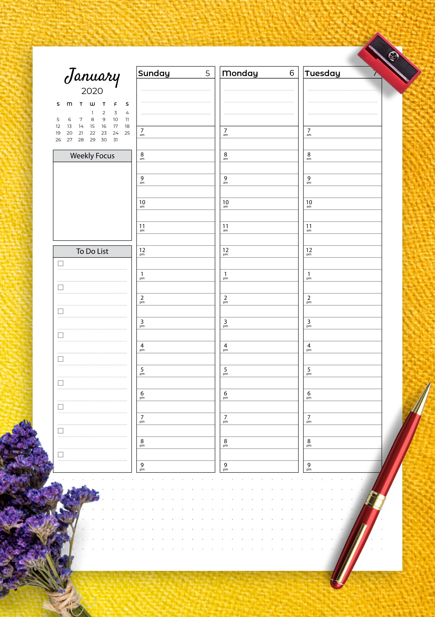 Download Printable Weekly Hourly Planner With Todo List Pdf with Hourly Calendar Template