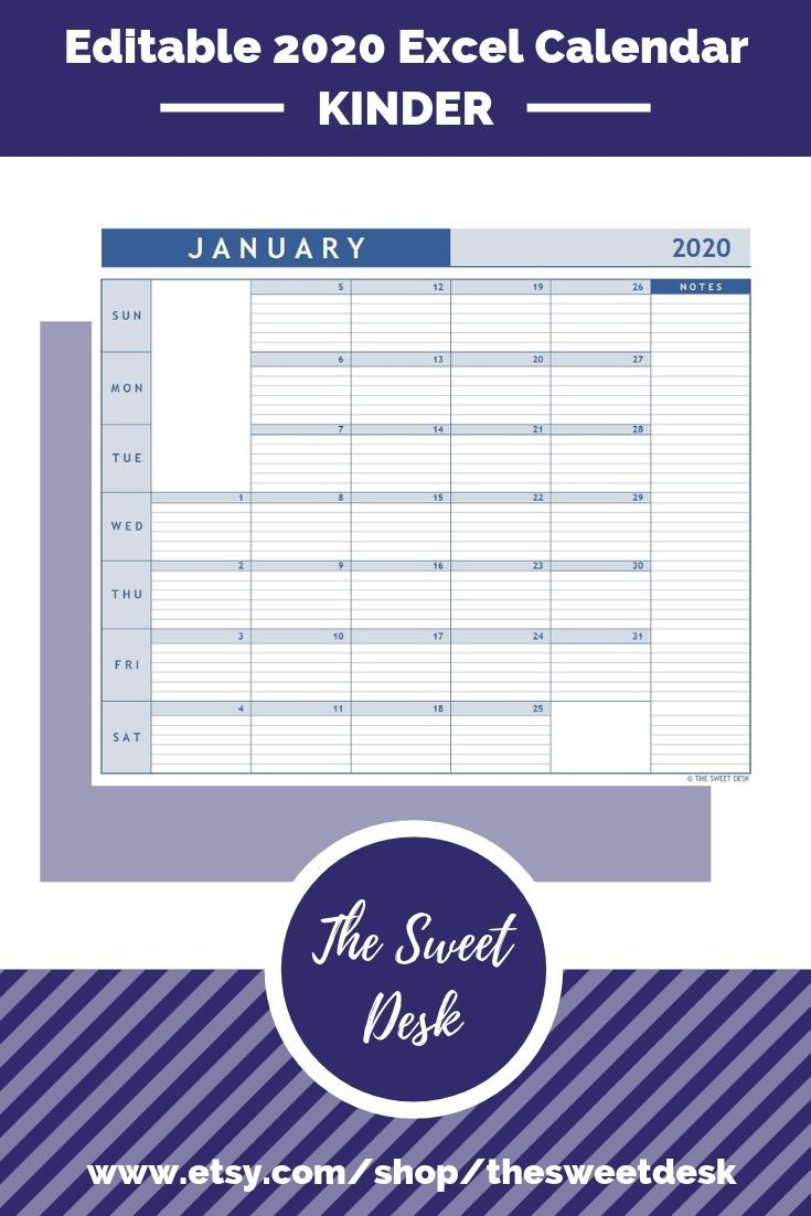 Editable 2020 Excel Calendar Template | Lined | Vertical throughout Monthly Calendar Template With Lines