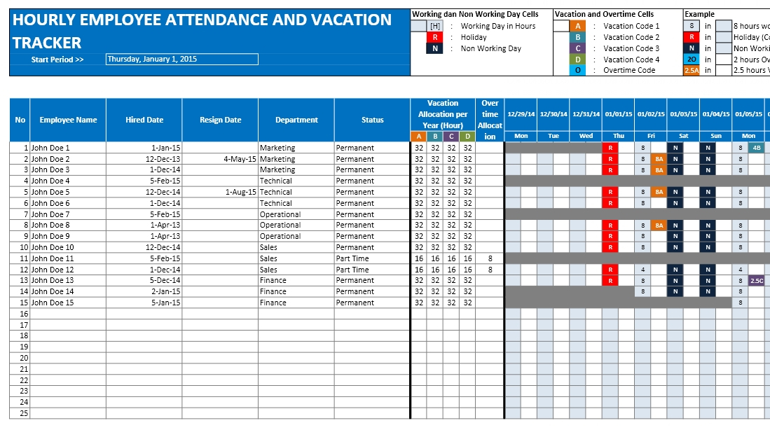 Employee Attendance Calendar And Vacation Planner with regard to Team Holiday Calendar