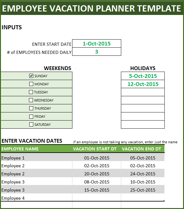 Employee Vacation Planner  Free Hr Excel Template For regarding Team Holiday Calendar