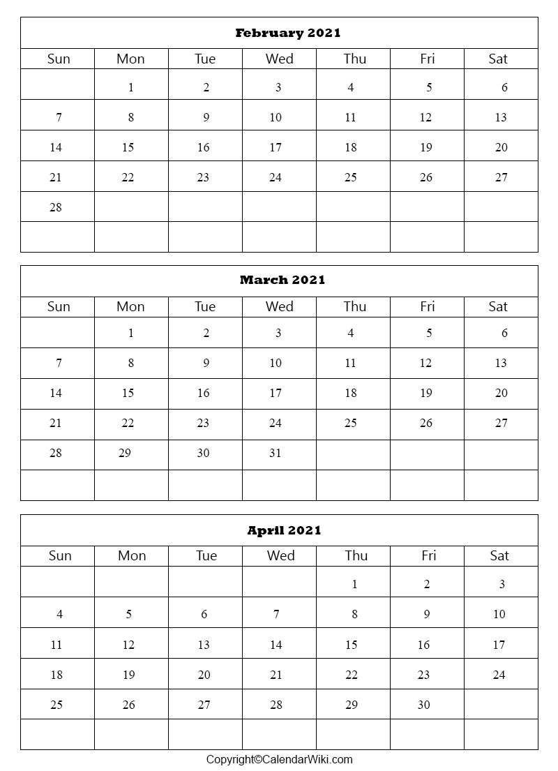 February March April 2021 Calendar Pdf | Printable The with regard to 3 Month Printable Calendar 2021