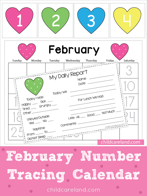 February Number Tracing Calendar And Other February Items throughout Printable Calendar Numbers For Preschool