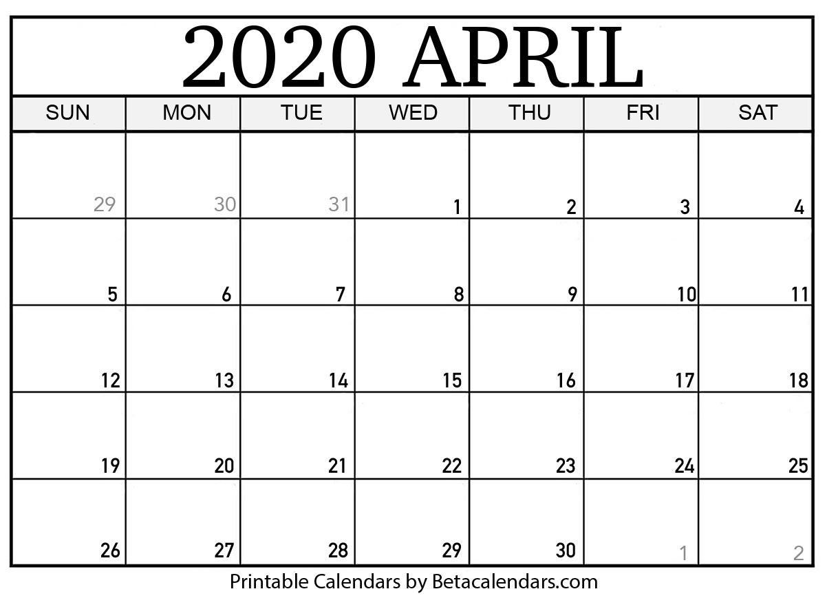 Fill In Calendar April 2020 Template | Example Calendar for Printable Calendars By Beta Calendars