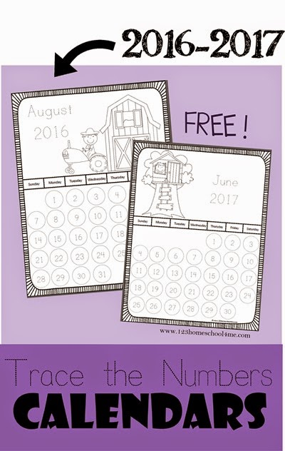 Free 201617 Trace The Number Calendar Printables | Free with regard to Printable Calendar Numbers For Preschool