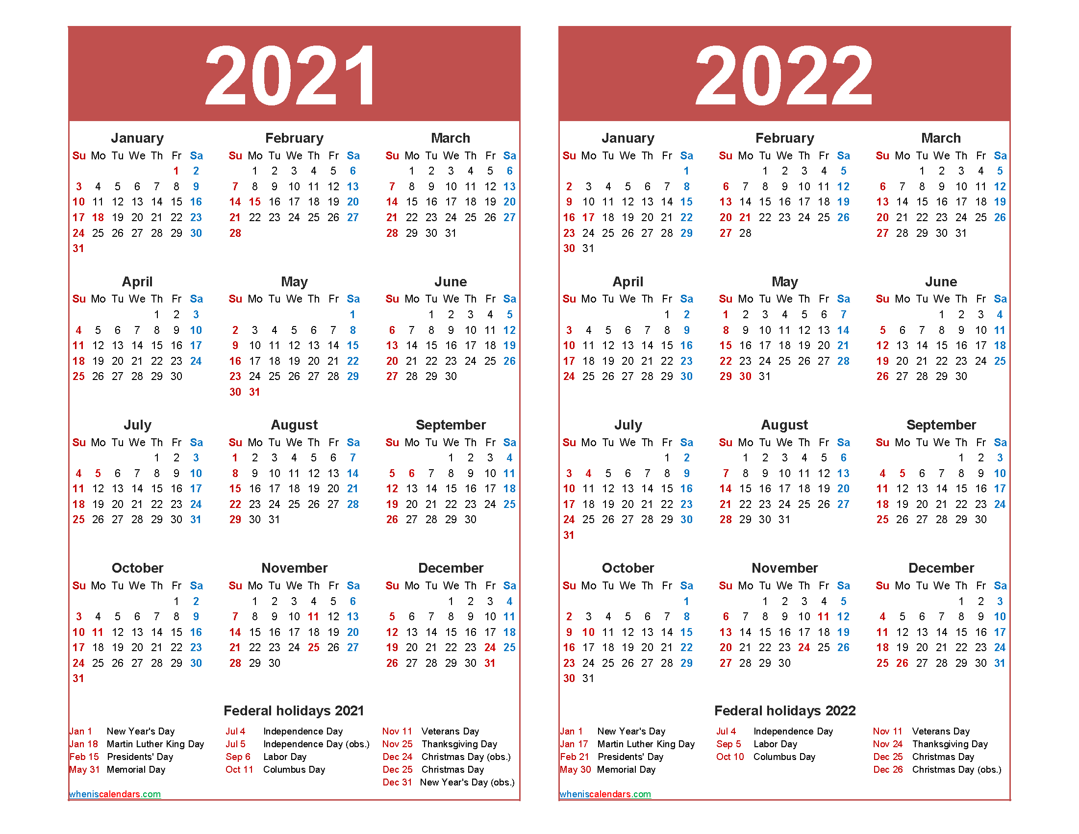 Free 2021 And 2022 Calendar Printable With Holidays  Free within Calendar 2021 With Holidays