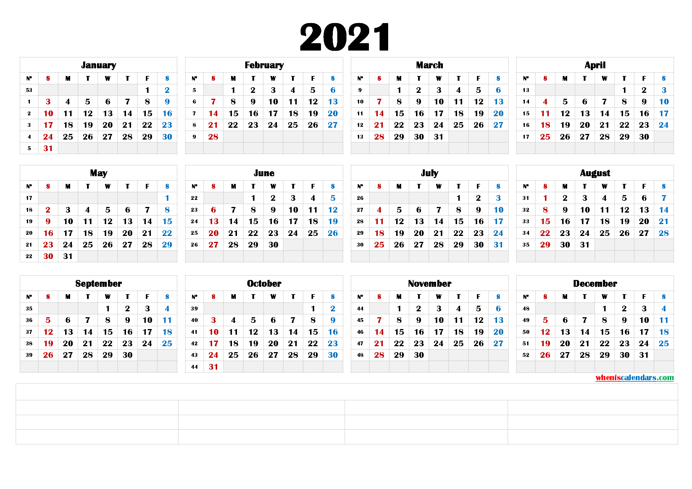 Free 2021 Yearly Calender Template  Free Printable with 2021 Monthly Calendar Printable Pdf