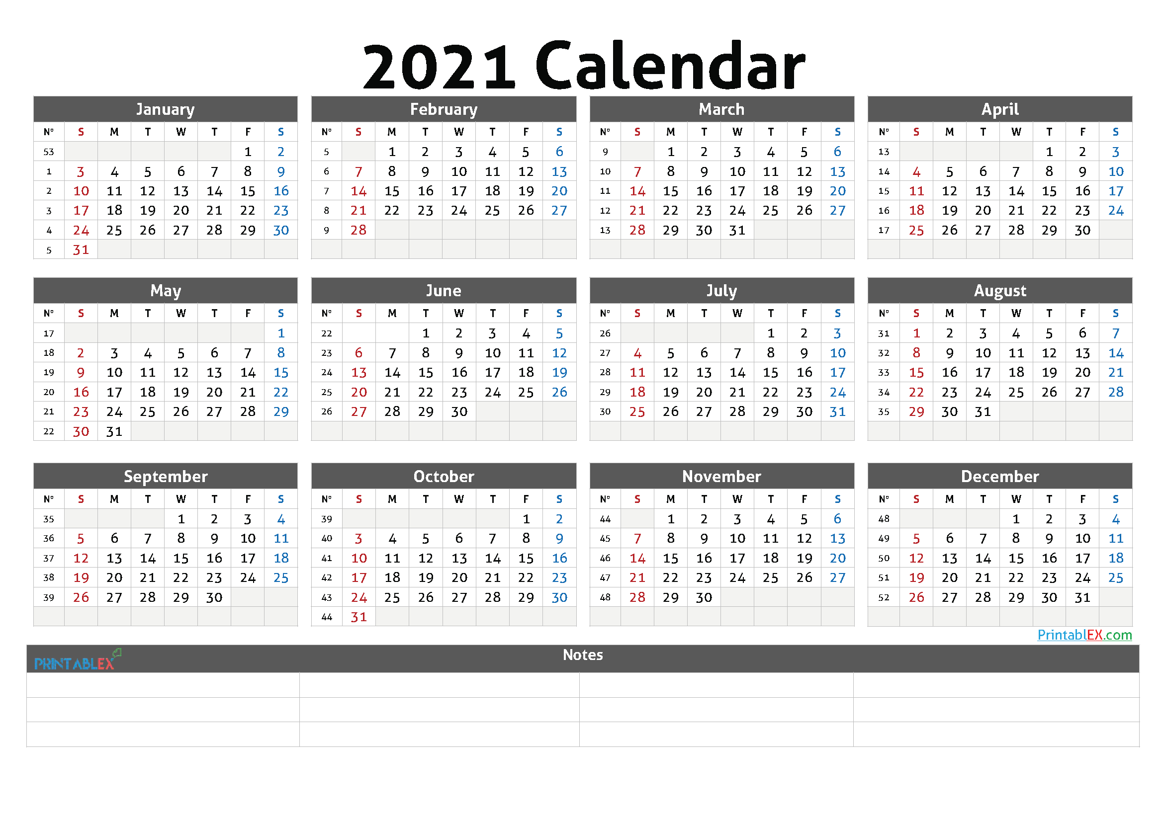 Free 2021 Yearly Calender Template  Free Printable with regard to 2021 Monthly Calendar Printable Pdf