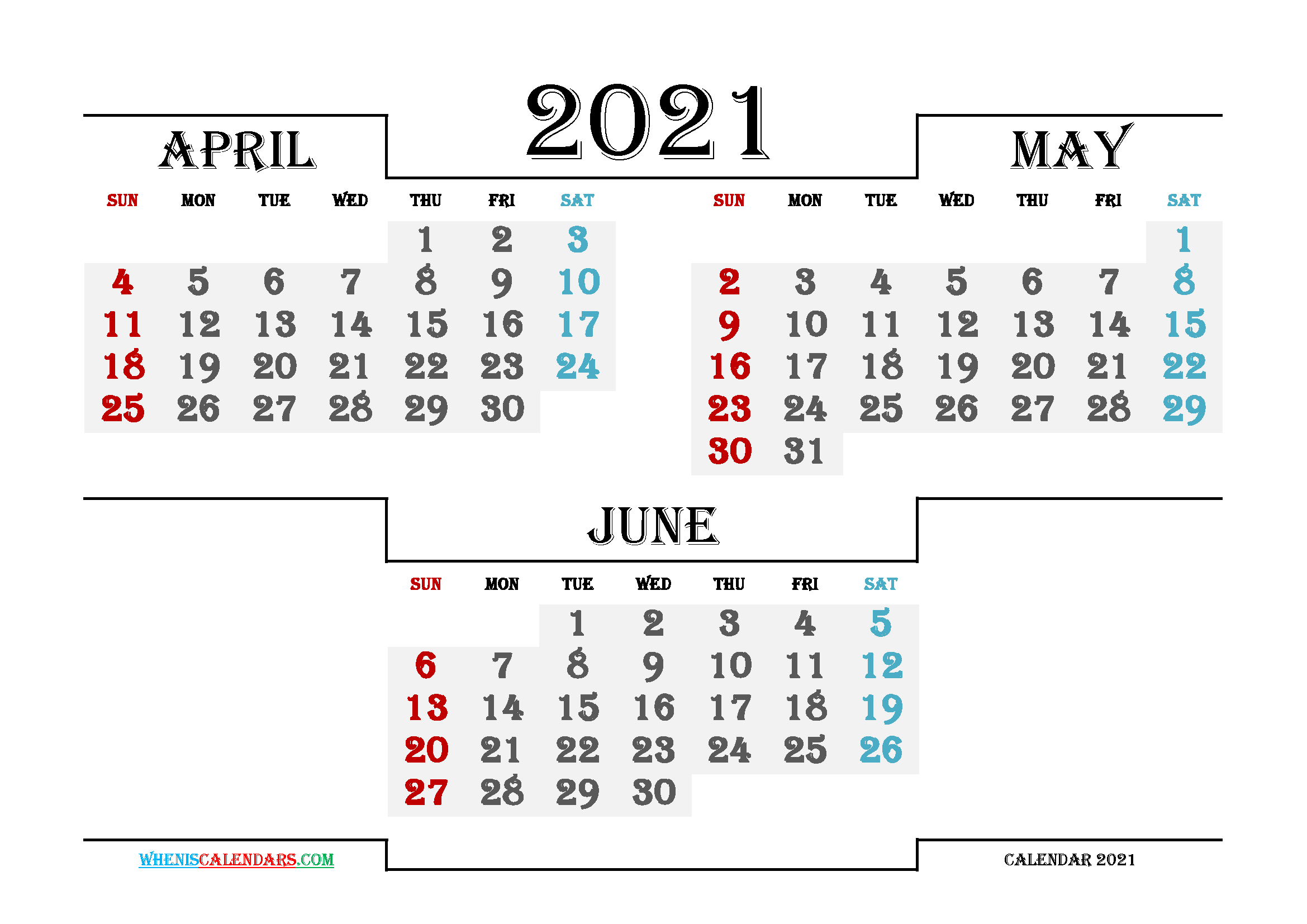 Free April May June 2021 Calendar Printable regarding 3 Month Printable Calendar 2021