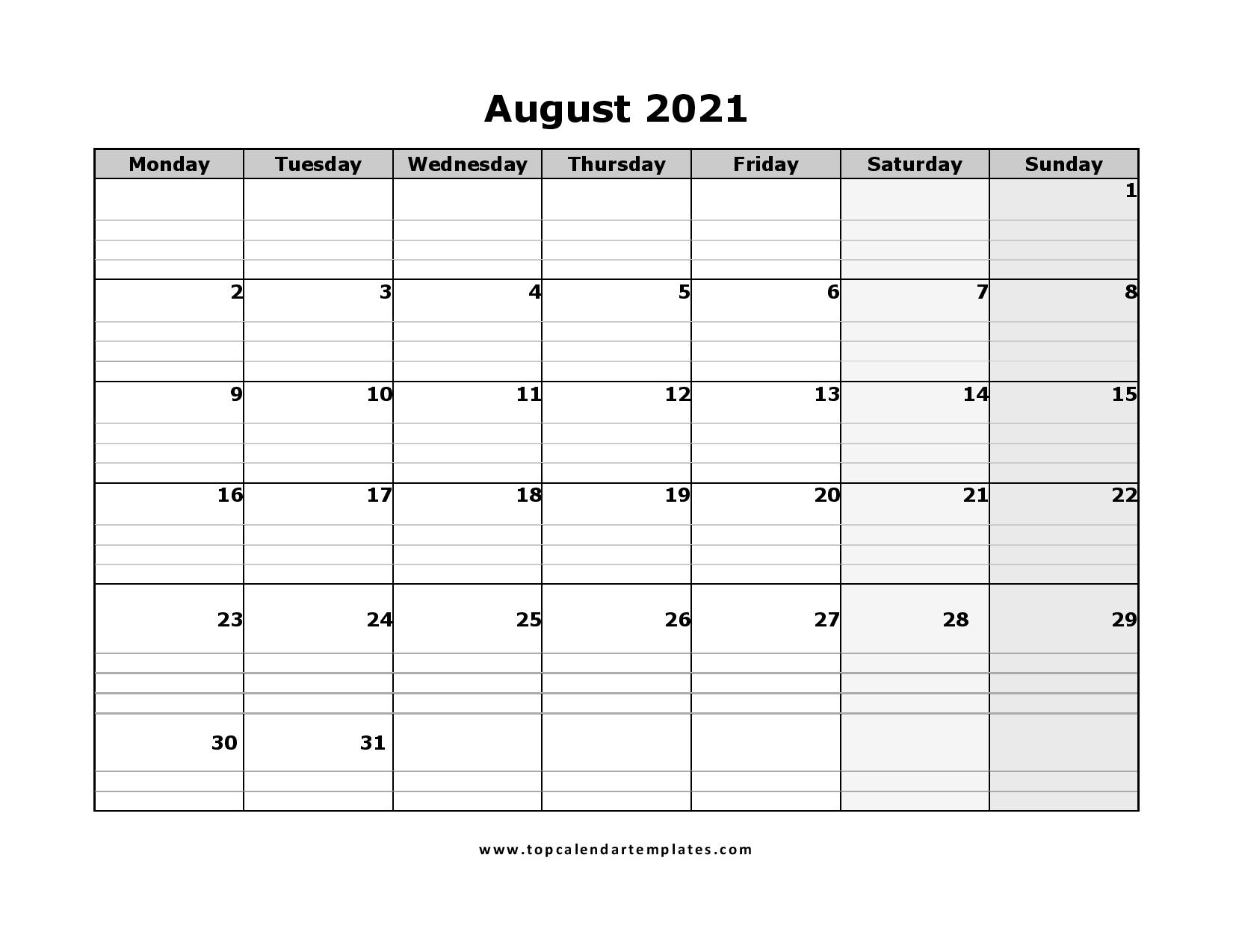 Free August 2021 Printable Calendar In Pdf Format in Calendars Printable 2021 Free With Grid Lines
