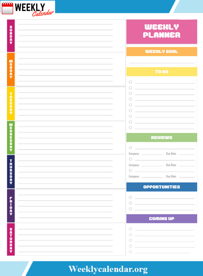 Free Blank Printable Weekly Calendar 2020 Template In Pdf in One Week Blank Calendar