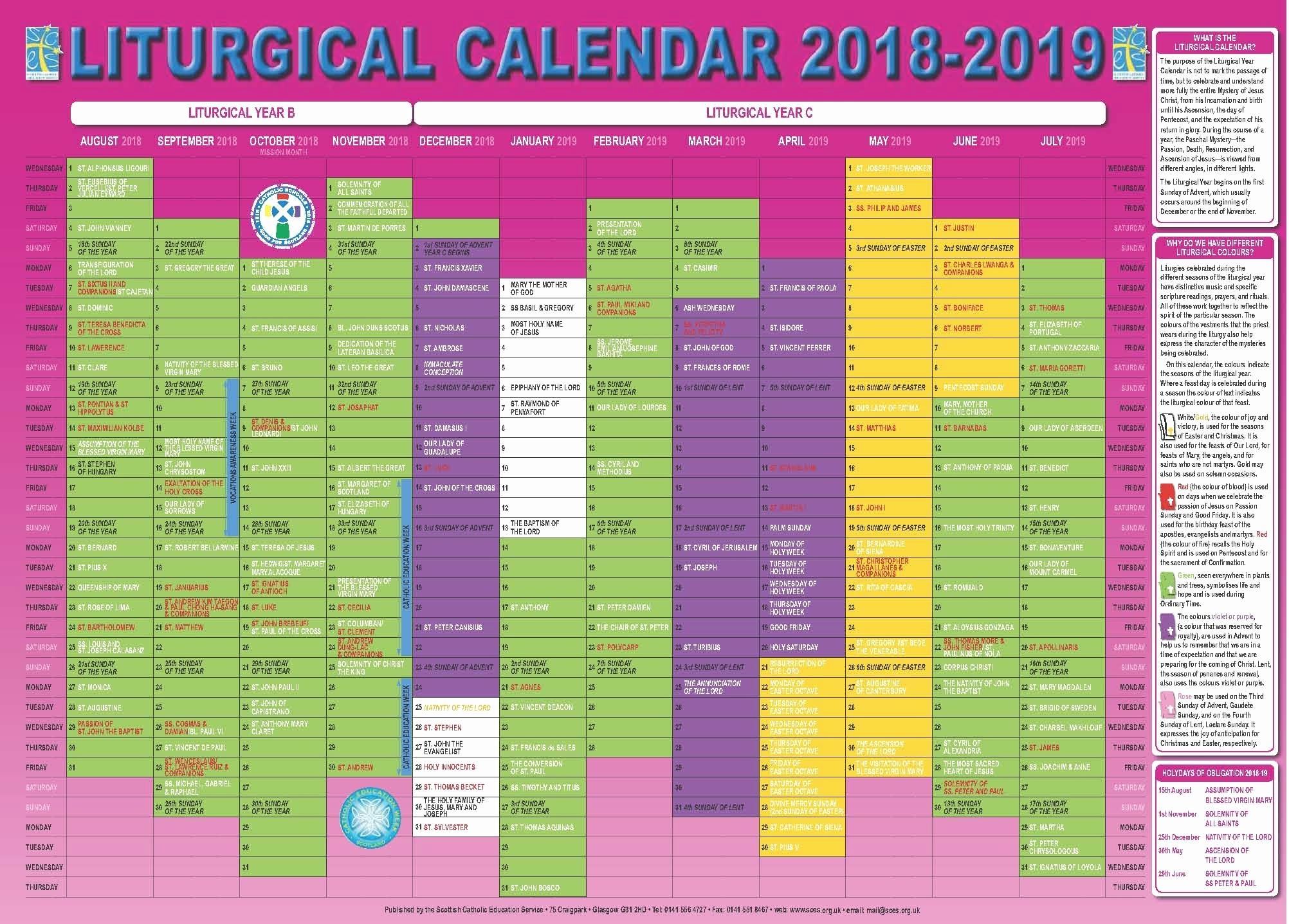 Free Catholic Liturgical Calendar For 2020  Calendar pertaining to Catholic Calendar 2021 Poster