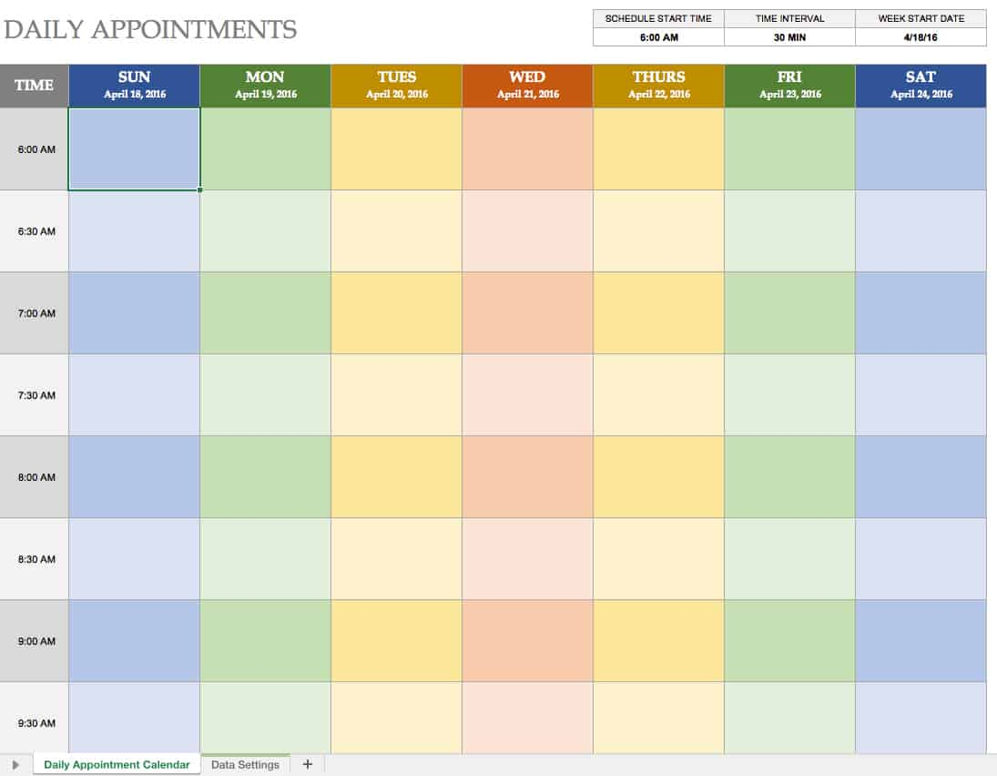 Free Excel Calendar Templates in Printable Appointment Calendar