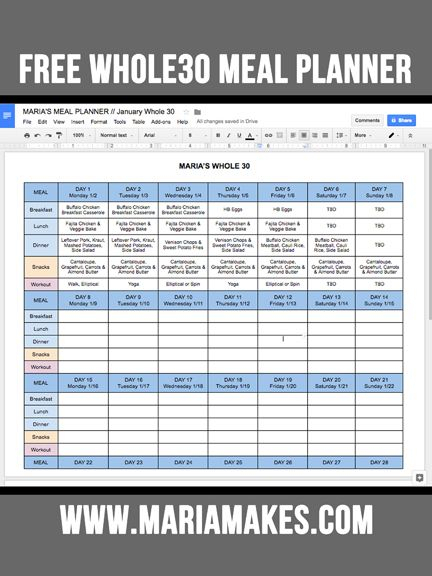 Free Online Whole30 Meal Planner — Maria Makes | Wholesome regarding Whole 30 Calendar Printable