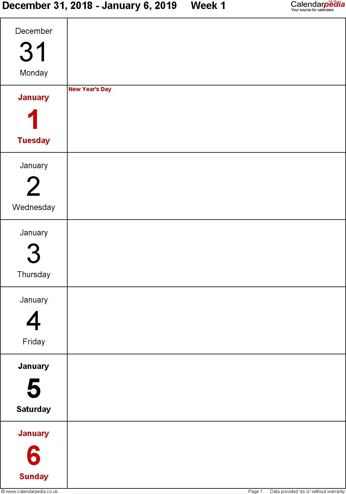 Free Printable 1 Week Calendar | Calendar Printables Free pertaining to One Week Calendar Template
