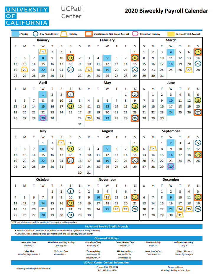 Free Printable 2020 Biweekly Payroll Calendar Template intended for Quarterly Calendar Uci