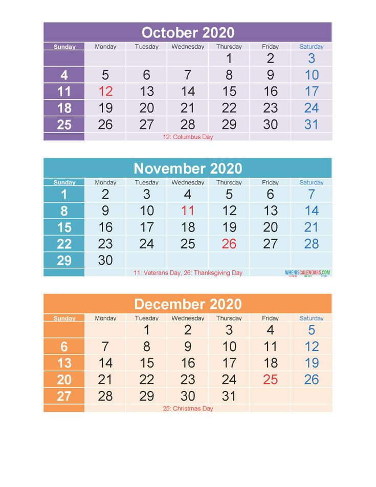 Free Printable 3 Month Calendar 2020 Oct Nov Dec Pdf, Excel | Free Printable 2020 Calendar throughout 3 Month Free Printable Calendars 2021
