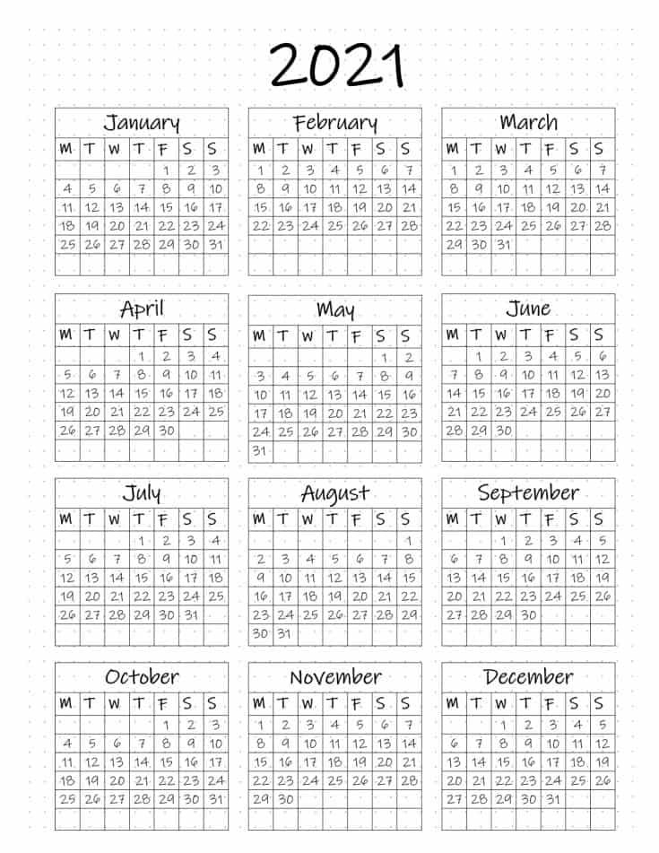 Free Printable Bullet Journal Year At A Glance Calendar in At A Glance Calendar Printable