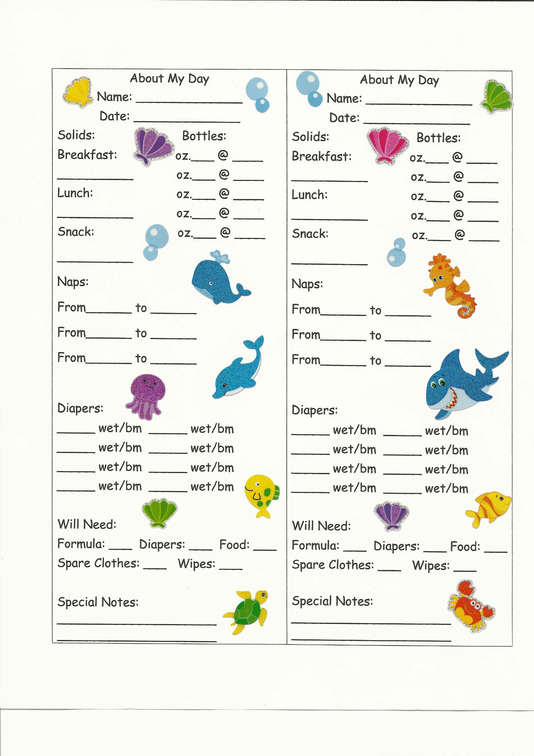 Free Printable Daily Sheets For Daycare  Child Care intended for Daycare Daily Report Sheets