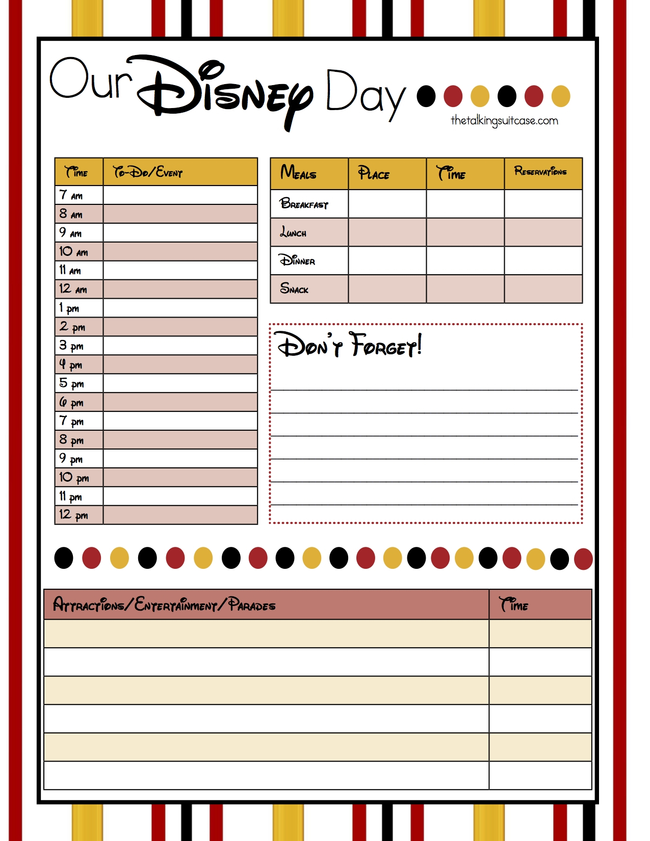 Free Printable Disney Itinerary Template | Calendar throughout Disney Itinerary Template